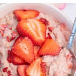 Strawberries and cream oatmeal pinnable image.