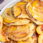 Peach pancakes pinnable image.