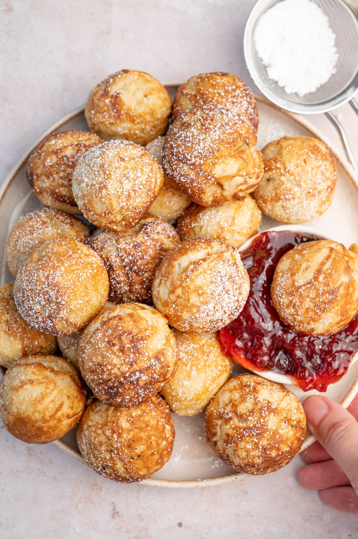 An overhead photo of Aebleskiver pancake balls.