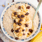 Banana peanut butter oatmeal in a bowl.