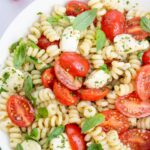 Caprese pasta salad pinnable image.