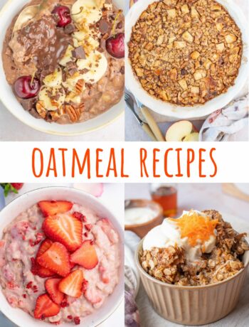 A collage of oatmeal photos.