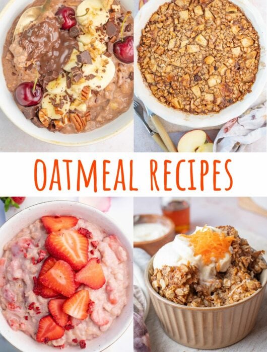 A collage of oatmeal photos.