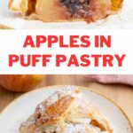Apples in puff pastry pinnable image.