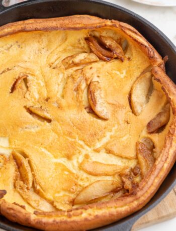 German apple pancake in a cast iron pan.