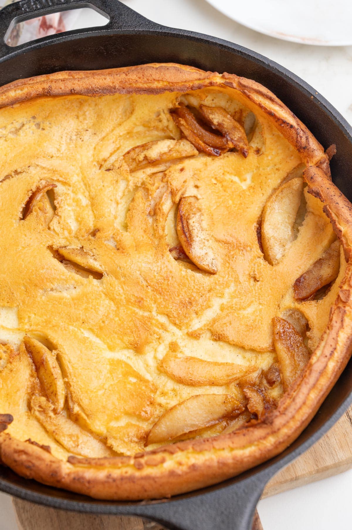 German apple pancake in a cast iron pan.