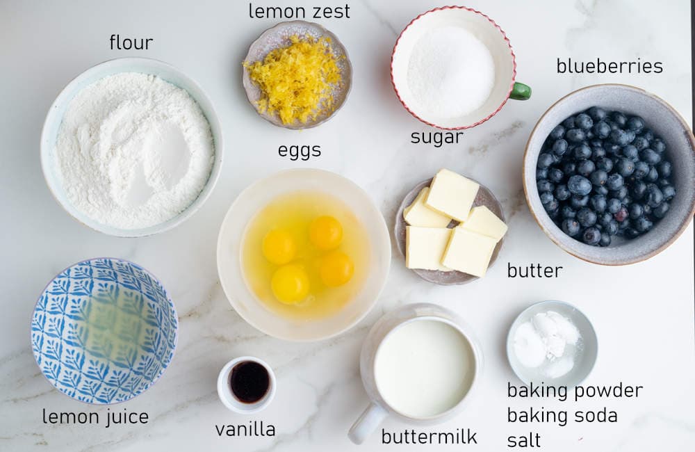 Labeled ingredients for sheet pan pancakes.