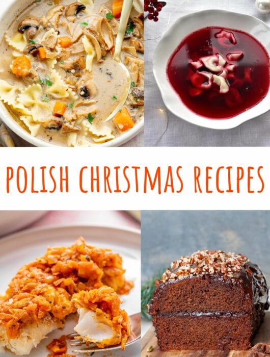 A collage of 4 photos showing Polish Christmas recipes.