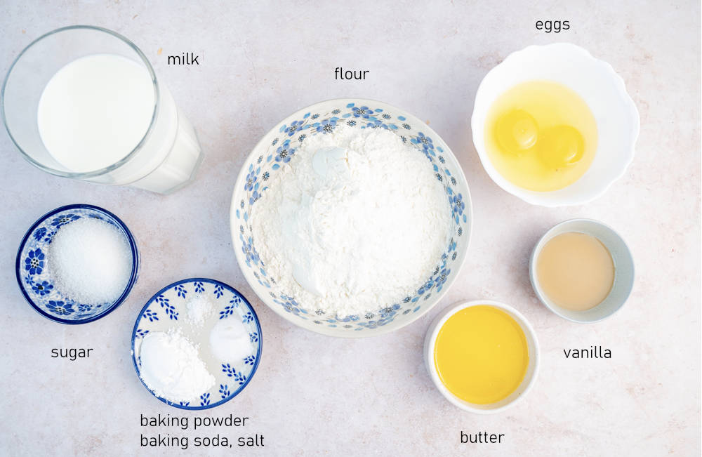 Labeled ingredients for pancakes.