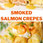 Smoked salmon crepes pinnable image.