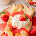 Strawberry crepes pinnable image.
