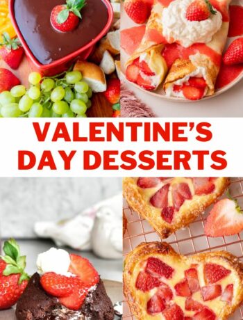 A collage of four photos and a text overlay that says Valentine's Day desserts.