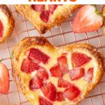 Valentine's Strawberry Puff Pastry Hearts pinnable image.