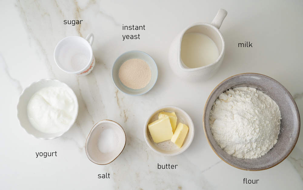 Labeled ingredients for Naan bread.