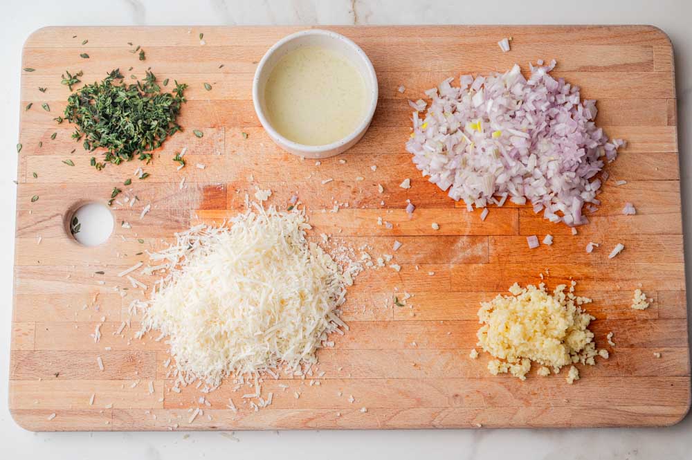 Chopped ingredients for lemon parmesan orzo.