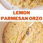 Lemon parmesan orzo pinnable image.