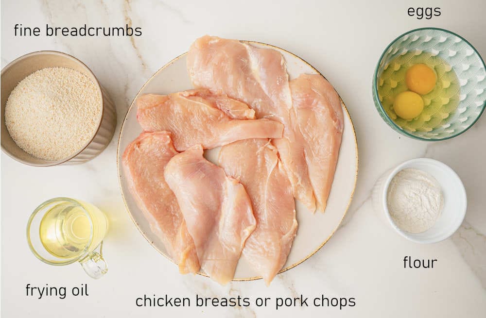 Labeled ingredients for Schnitzel.