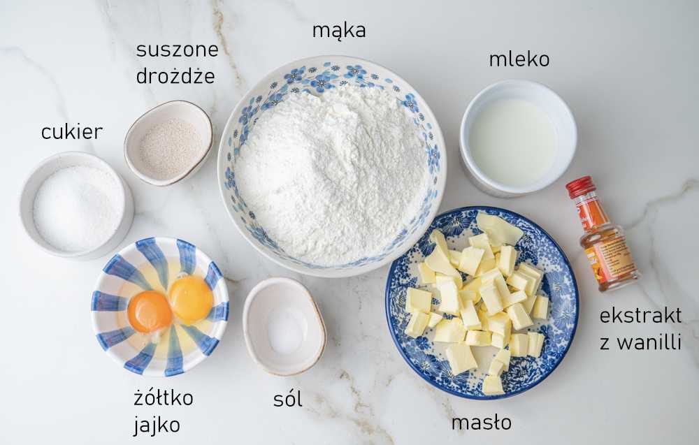 Składniki na ciasto do jagodzianek.