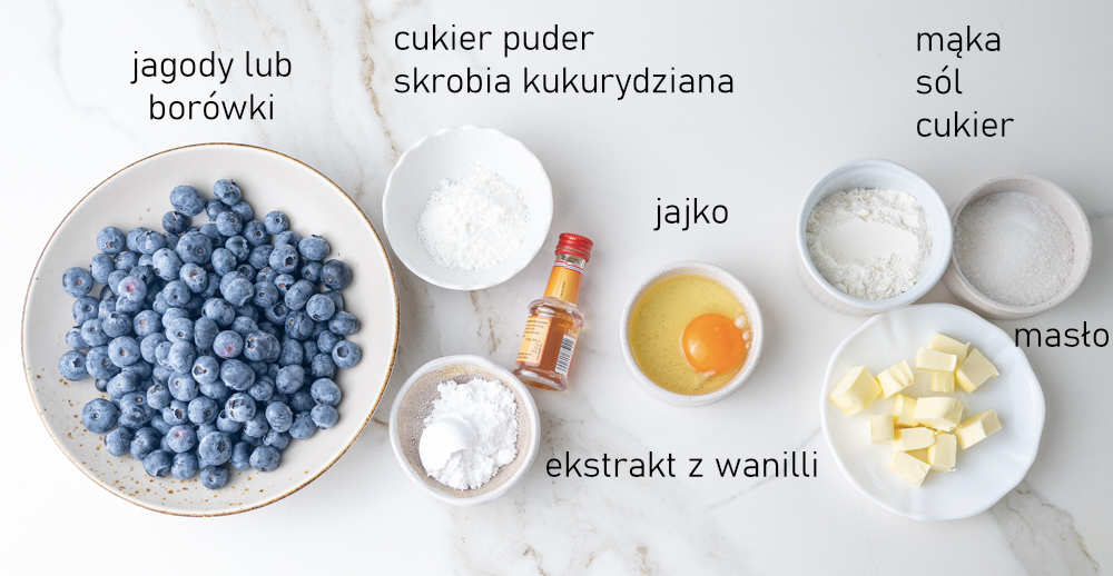 Składniki na nadzienie do jagodzianek i kruszonkę.