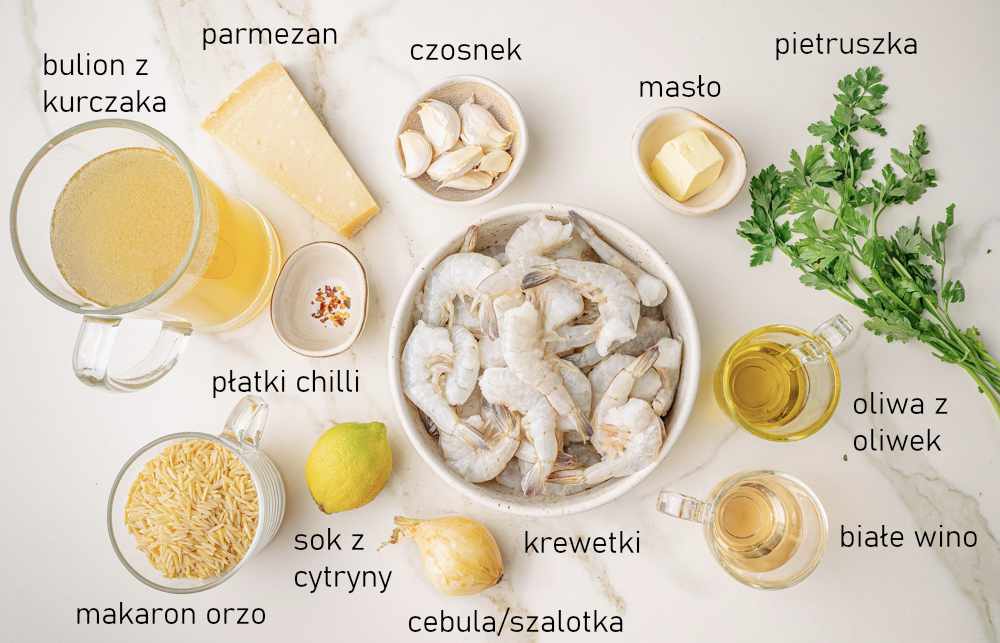 Makaron orzo z krewetkami scampi składniki.