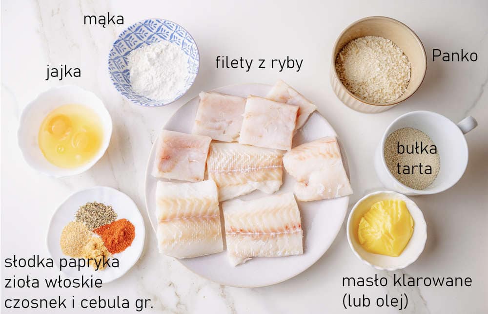 Składniki na paluszki rybne.