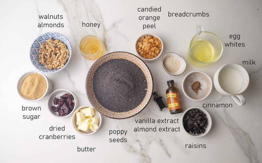 Labeled ingredients for poppy seed filling.